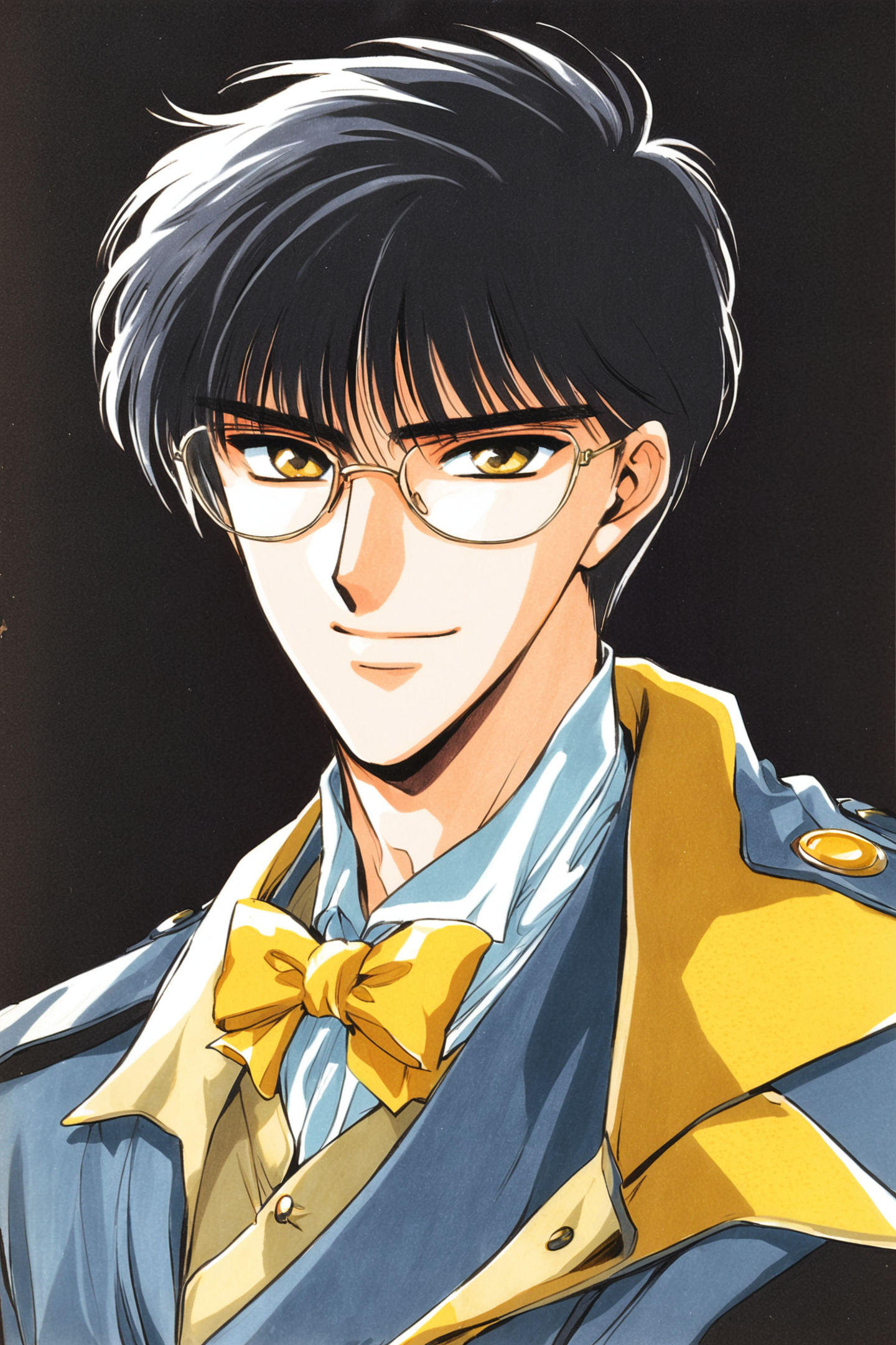 31035-3052907300-Seishiro Sakurazuka,1boy, male focus, solo, black hair, glasses, yellow eyes, looking at viewer, retro artstyle, black backgroun.png